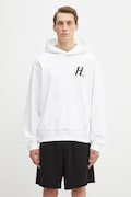 Helmut Lang bluza bawełniana męska kolor biały z kapturem z nadrukiem P04HM508