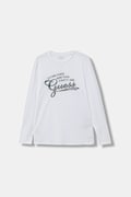 Дитячий бавовняний лонгслів Guess колір білий з принтом L5YI14 K8HM4