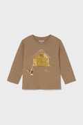 Mayoral longsleeve din bumbac pentru copii culoarea maro, cu imprimeu, 2067