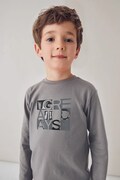Detská bavlnená košeľa s dlhým rukávom Mayoral šedá farba, s potlačou, 4095