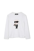 Дитячий бавовняний лонгслів Karl Lagerfeld колір білий з принтом Z30953