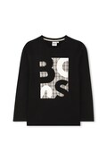 BOSS longsleeve dziecięcy kolor czarny z nadrukiem J52362