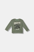 United Colors of Benetton longsleeve din bumbac pentru copii culoarea verde, cu imprimeu, 3PCMG10K6
