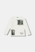 United Colors of Benetton longsleeve din bumbac pentru copii culoarea alb, cu imprimeu, 3TAMC10PV