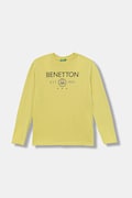 Detská bavlnená košeľa s dlhým rukávom United Colors of Benetton žltá farba, s potlačou, 3I1XC10Q3