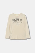 United Colors of Benetton longsleeve bawełniany dziecięcy kolor beżowy z nadrukiem 3ATNC10QU