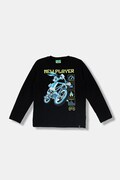 United Colors of Benetton longsleeve bawełniany dziecięcy kolor czarny z nadrukiem 3ATNC10RL