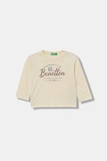 United Colors of Benetton longsleeve bawełniany dziecięcy kolor beżowy z nadrukiem 3ATNG10KT