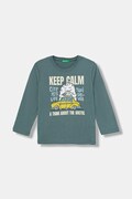 United Colors of Benetton longsleeve bawełniany dziecięcy kolor zielony z nadrukiem 3ATNG10KU
