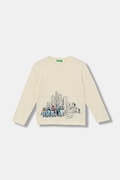 United Colors of Benetton longsleeve bawełniany dziecięcy kolor beżowy z nadrukiem 3ATNG10KV