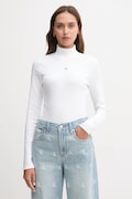 Tričko s dlouhým rukávem Calvin Klein Jeans bílá barva, s pologolfem, LV047D203G