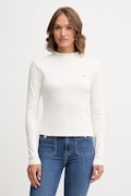 Памучна блуза с дълги ръкави Tommy Hilfiger в бежово с ниско поло WW0WW47307