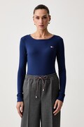 Tommy Hilfiger longsleeve damski z bawełną granatowy UW0UW06066