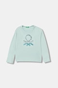 United Colors of Benetton longsleeve din bumbac pentru copii culoarea turcoaz, 3ATNC10RG