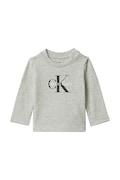 Tričko s dlhým rukávom pre bábätká Calvin Klein Jeans šedá farba, s potlačou, IN0IN00335