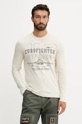 Aeronautica Militare longsleeve din bumbac culoarea bej, cu imprimeu, TS2477UJ00641