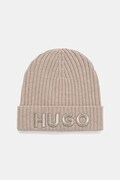 Вовняна шапка HUGO колір бежевий  50524129