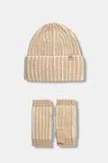 UGG czapka i mitenki z domieszką wełny CHUNKY kolor beżowy 103605