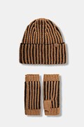 UGG czapka i mitenki z domieszką wełny CHUNKY kolor brązowy 103605