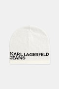 Karl Lagerfeld Jeans czapka bawełniana kolor beżowy z cienkiej dzianiny bawełniana A3M33113