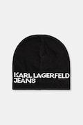 Karl Lagerfeld Jeans czapka bawełniana kolor czarny z cienkiej dzianiny bawełniana A3M33113