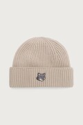 Maison Kitsuné Fox Head Large Beanie czapka beanie wełniana męska beżowa PM06112KT1022