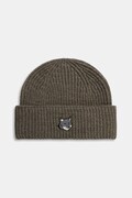 Vlnená čiapka Maison Kitsuné Fox Head Large Beanie zelená farba, PM06112KT1022