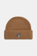 Vlnená čiapka Maison Kitsuné Fox Head Large Beanie hnedá farba, PM06112KT1022