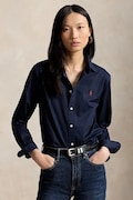 Polo Ralph Lauren πουκάμισο γυναικείο βαμβακερό σκούρο μπλε απλό 211A92177