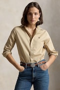 Polo Ralph Lauren πουκάμισο γυναικείο βαμβακερό μπεζ απλό 211A92177