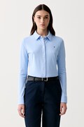 Tommy Hilfiger košeľa dámska bavlnená s elastanom modrá hladká WW0WW43528