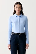 Tommy Hilfiger košeľa dámska bavlnená s elastanom modrá hladká WW0WW43528