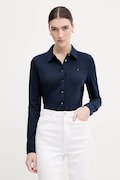 Tommy Hilfiger košeľa dámska bavlnená s elastanom tmavomodrá hladká WW0WW43528
