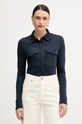 Košulja Sisley za žene, boja: tamno plava, regular, s klasičnim ovratnikom, 54HXLQ09M