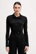 Košulja Sisley za žene, boja: crna, regular, s klasičnim ovratnikom, 54HXLQ09M