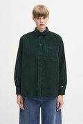 Lacoste koszula sztruksowa damska kolor zielony regular z kołnierzykiem klasycznym CF5336