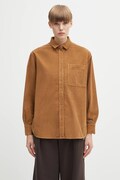 Lacoste koszula sztruksowa damska kolor brązowy regular z kołnierzykiem klasycznym CF5336