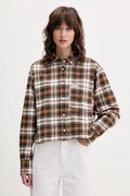 Guess Jeans koszula bawełniana damska kolor brązowy relaxed z kołnierzykiem klasycznym W5BH39 WGMH1