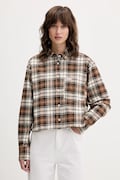 Guess Jeans koszula bawełniana damska kolor brązowy relaxed z kołnierzykiem klasycznym W5BH39 WGMH1