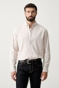 Calvin Klein Jeans koszula męska bawełniana z elastanem beżowa gładka LV140EM125