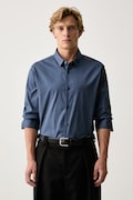 Armani Exchange košulja za muškarce od pamuka s elastanom plava bez uzorka 8NZC31 ZN28Z