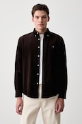 Tommy Hilfiger πουκάμισο ανδρικό κοτλέ καφέ απλό MW0MW40486