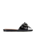 Kurt Geiger London klapki skórzane Kensington Bow Flat Sandal damskie kolor czarny 655705139