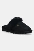 Tommy Hilfiger papuci din piele TH SHEARLING HOUSE SHOE culoarea negru, FW0FW09063