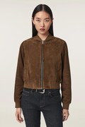 AllSaints geacă bomber pentru femei din piele întoarsă ORTEN maro W041LD