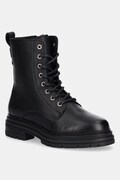 Tommy Hilfiger workery skórzane TH PLAQUE PEBBLE LACE BOOT damskie kolor czarny na platformie lekko ocieplone FW0FW08767
