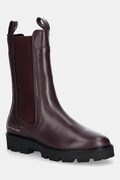 Tommy Hilfiger sztyblety skórzane TH LTHR MID CHELSEA damskie kolor bordowy na płaskim obcasie FW0FW08770