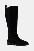 Tommy Hilfiger kozaki zamszowe FLAG SUEDE LONG BOOT damskie kolor czarny na płaskim obcasie FW0FW08779