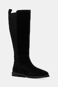 Замшеві чоботи Tommy Hilfiger FLAG SUEDE LONG BOOT колір чорний на плоскому ходу FW0FW08779