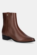 Kožené členkové topánky Tommy Hilfiger TH LEATHER POINTY ZIP BOOTIE hnedá farba, na podpätku, FW0FW08980